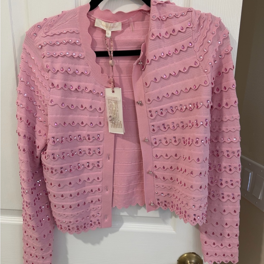 Women's LoveShackFancy pink embellished cardigan  - size small